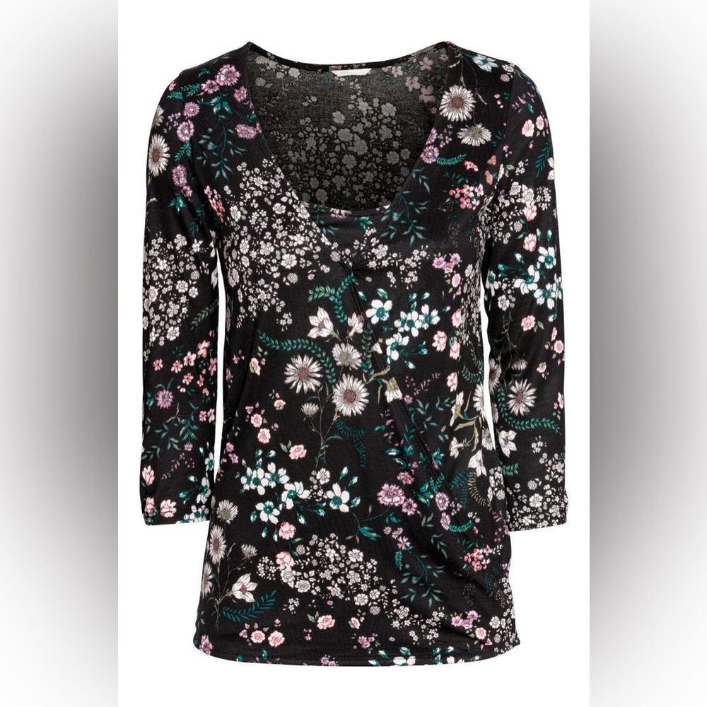 H&M MAMA Black Floral Nursing Top